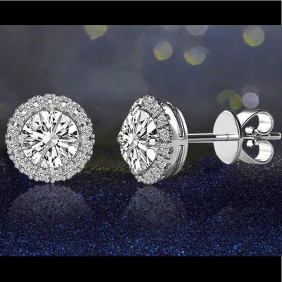 Lesa Michele Jewelry - 3.44 CTTW Halo Stud Earrings w Swarovski Elements